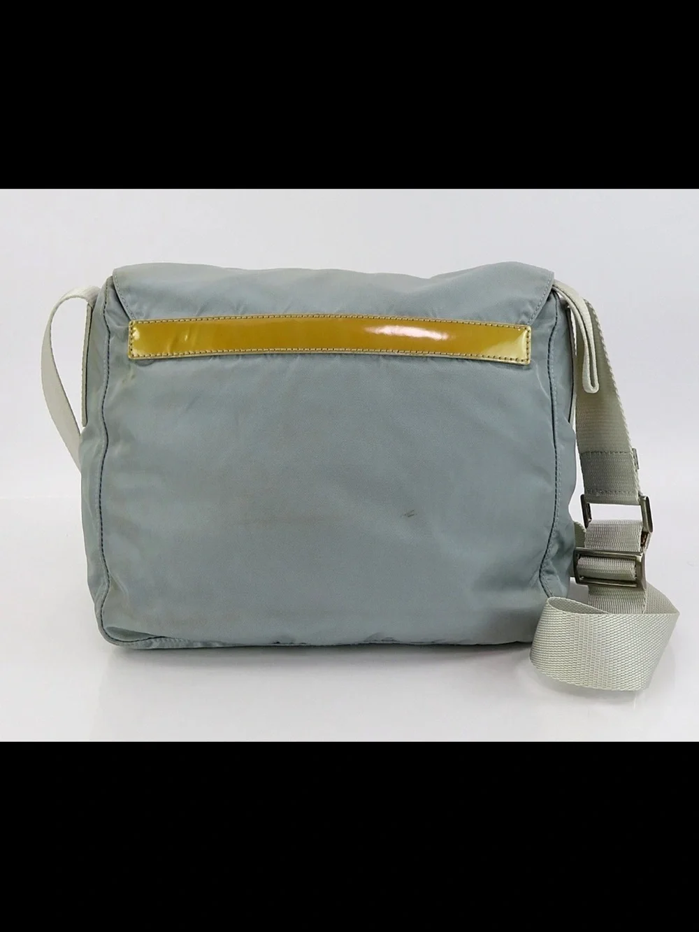 Prada Powder Blue Nylon Messenger Bag with Yellow Strap Accent